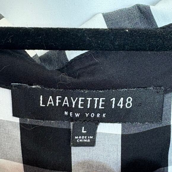 Lafayette 148 Gingham Midi Shirt Dress Large 3/4 Sleeve Black White Button Front - Picture 5 of 9